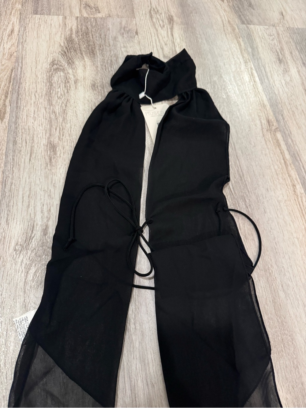 Black Sheer Tie-Front Scarf Top